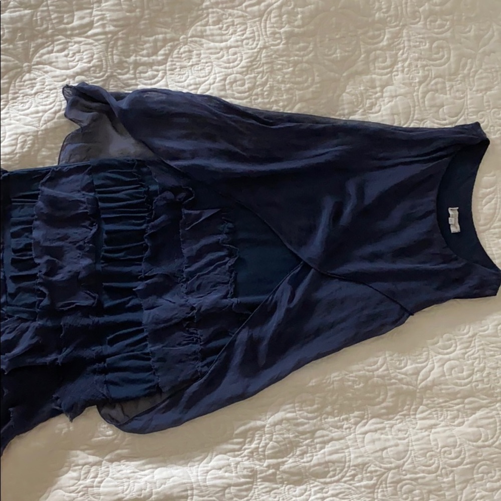 Silk navy knee length dress